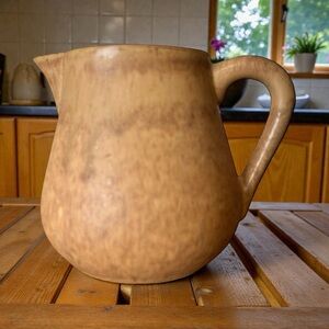 Rustic stoneware small pitcher vase in soft brown glaze, Farmhouse Chic
